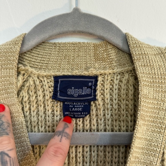 SIGALLO Vintage V Neck Button Up Cardigan, Wool Feel Acrylic Knit - Picture 7 of 16